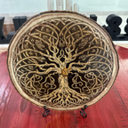 Close Up - Front View on a stand laser engraved tree of life wood art