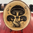 Close Up - Front View on a stand laser engraved mushroom wall art