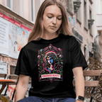 Front View Woman wearing Black Venomous Beauty t-shirt original design 