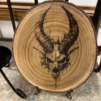 Close Up - on a stand  laser engraved Wendigo skull wall art