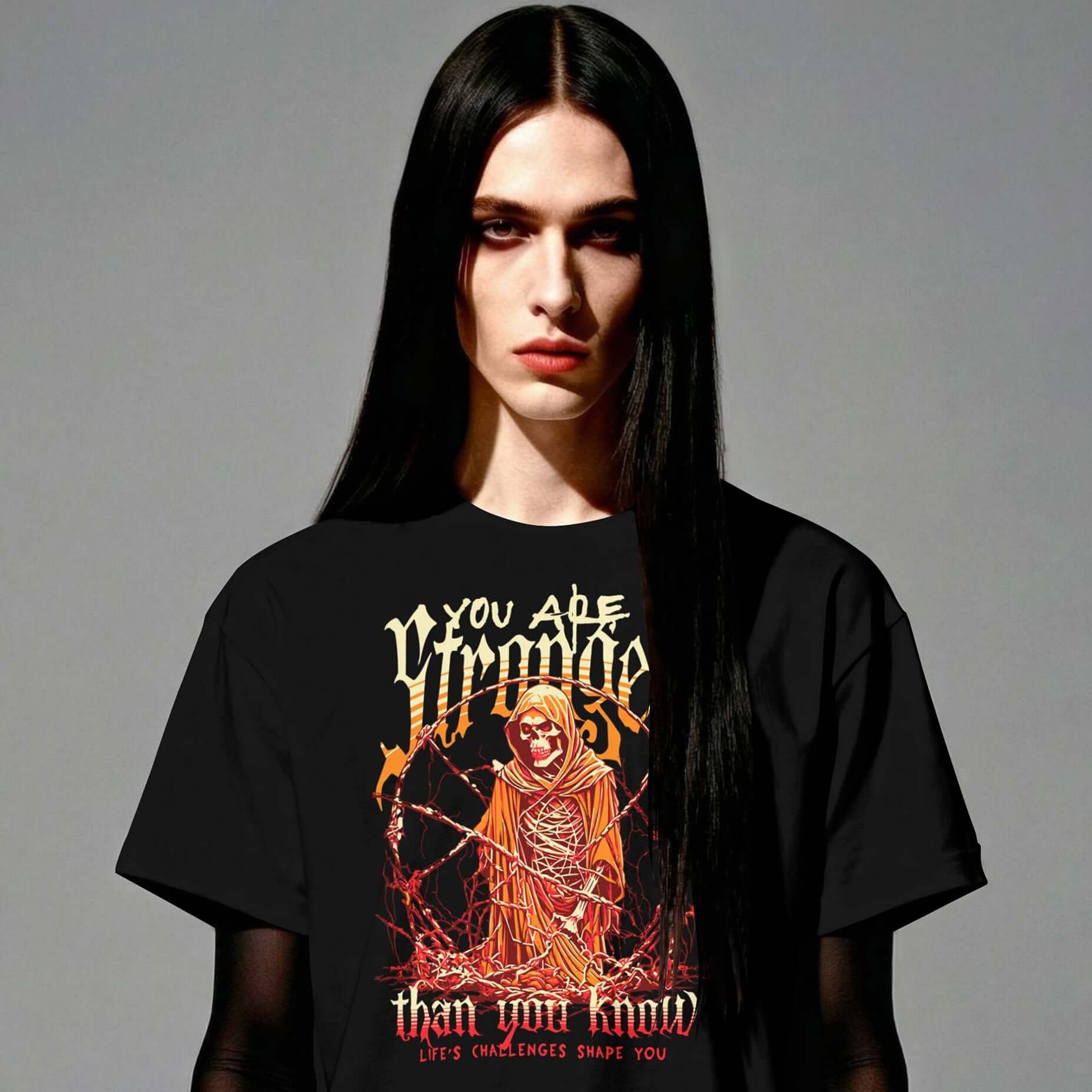 Person wearing a Black Stronger T-Shirt