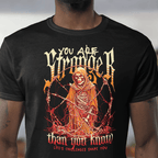 Front view Person wearing a Black Stronger T-Shirt