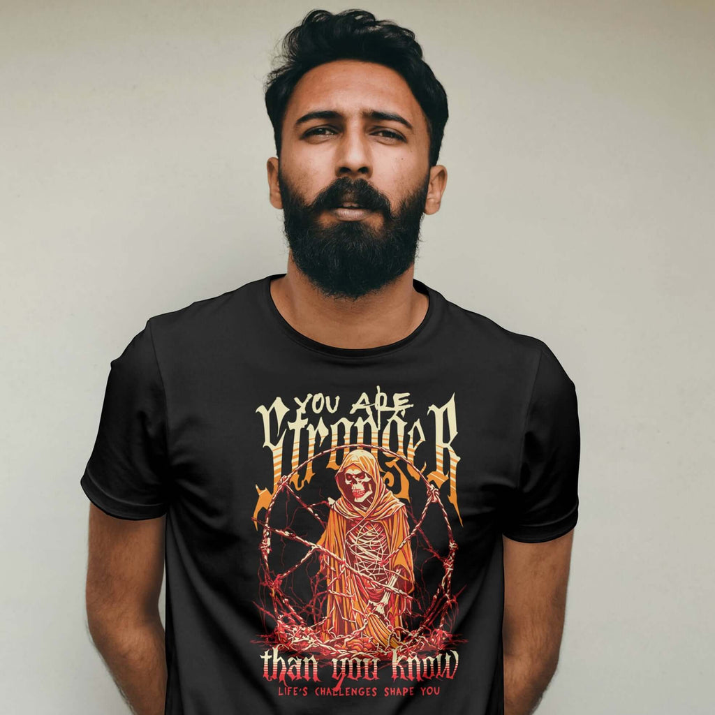 Man wearing a Black Stronger T-Shirt